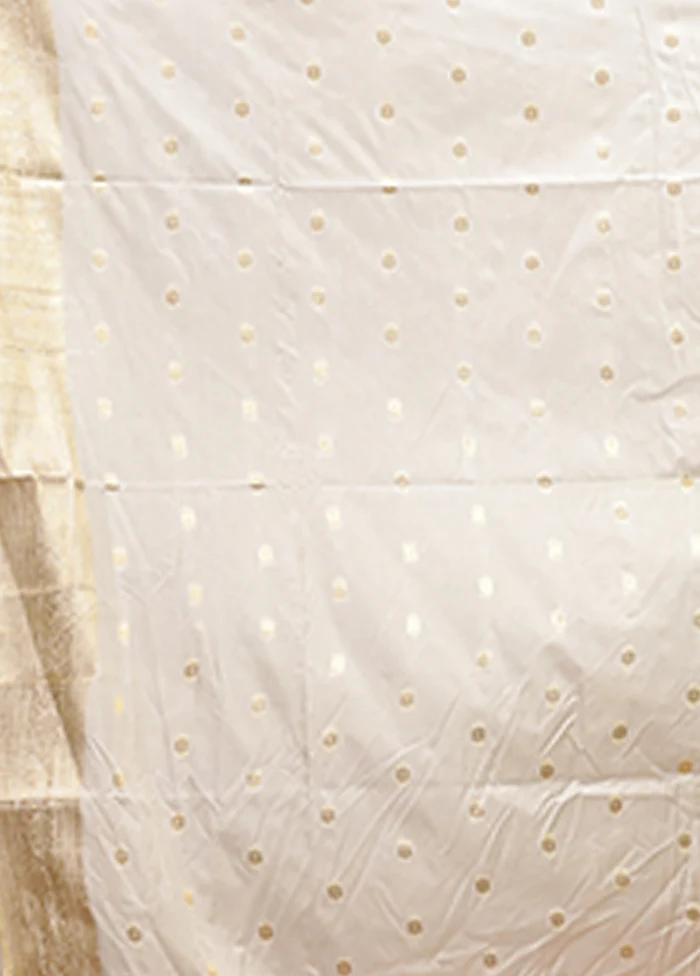Cream Dupion Silk Saree With Blouse Piece - Image 5