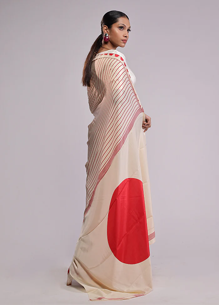 Cream Dupion Silk Saree With Blouse Piece - Image 4