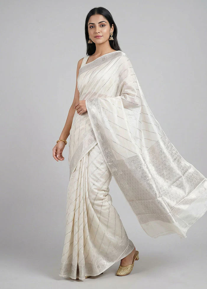 Cream Dupion Silk Saree With Blouse Piece