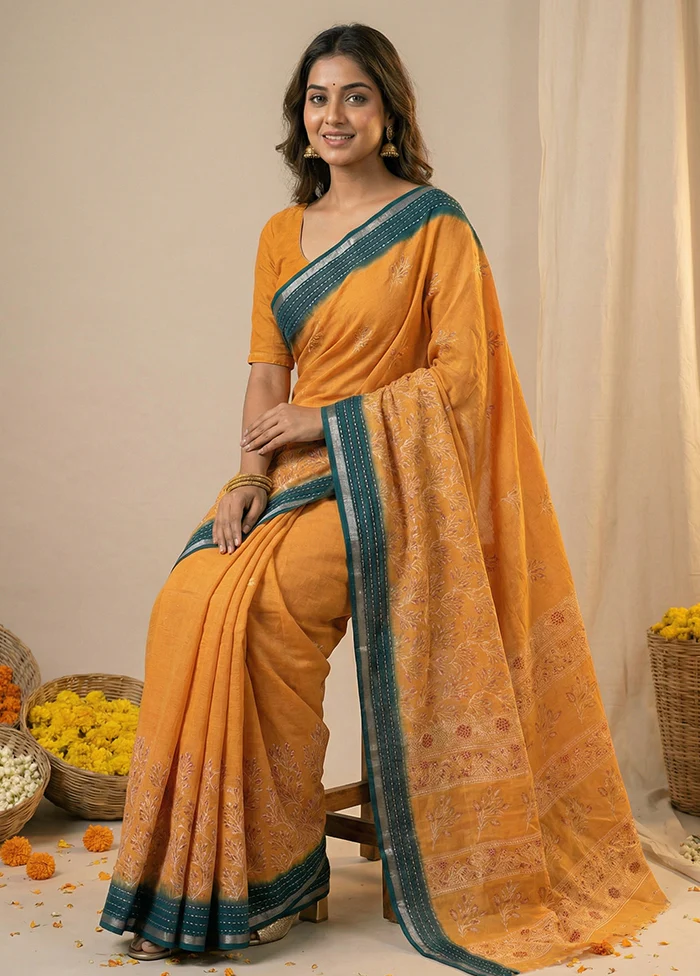 Cream Dupion Silk Saree With Blouse Piece - Image 3