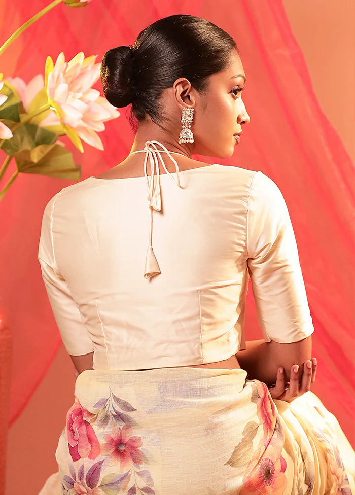 Cream Elbow Sleeve Designer Blouse - Image 2