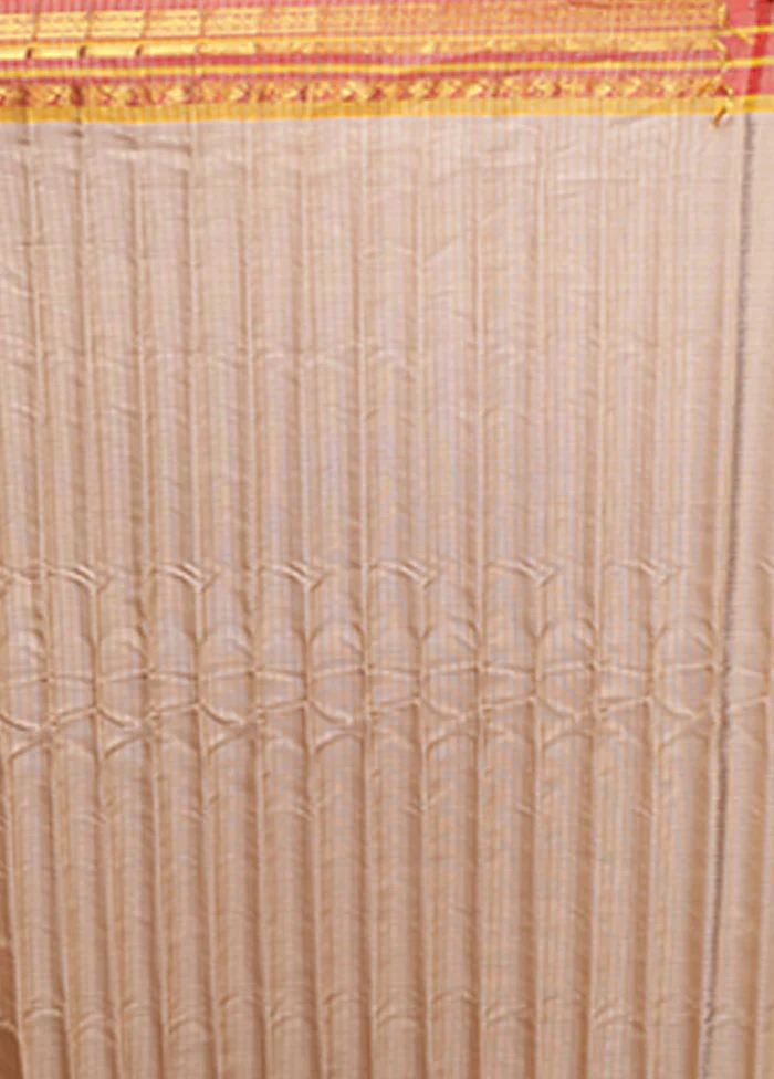 Cream Gadwal Pure Silk Saree Without Blouse Piece - Image 5