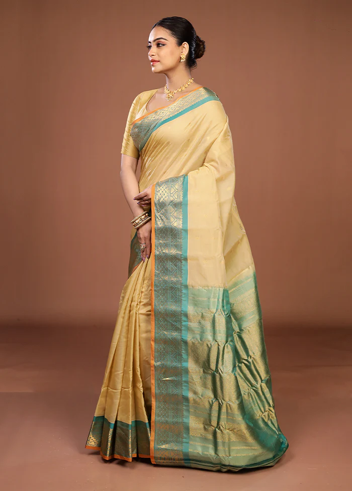 Cream Gadwal Pure Silk Saree Without Blouse Piece - Image 4