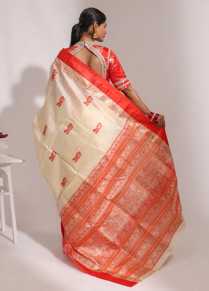 Cream Garad Pure Silk Saree Without Blouse Piece - Image 3