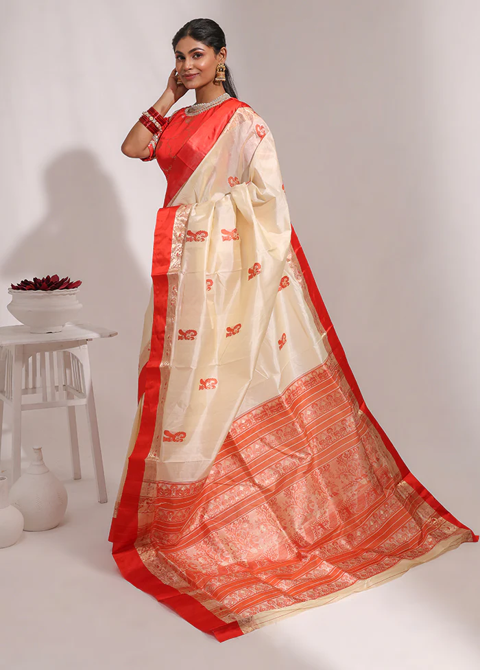 Cream Garad Pure Silk Saree Without Blouse Piece - Image 4