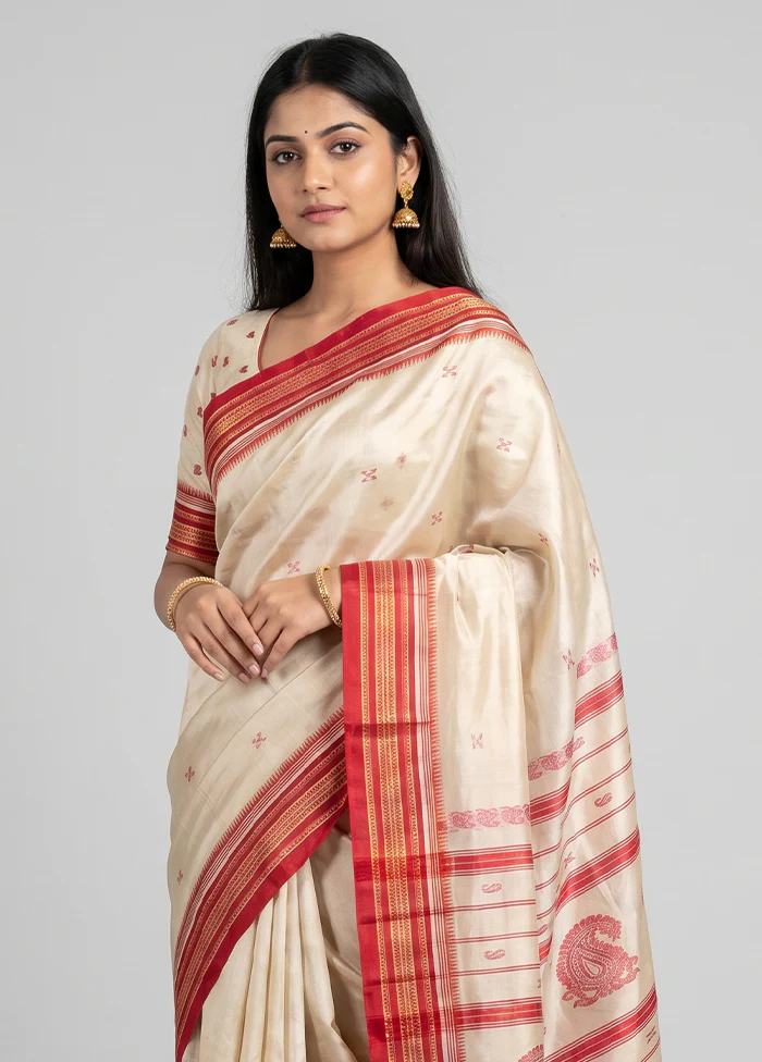 Cream Garad Silk Saree Without Blouse Piece - Image 2