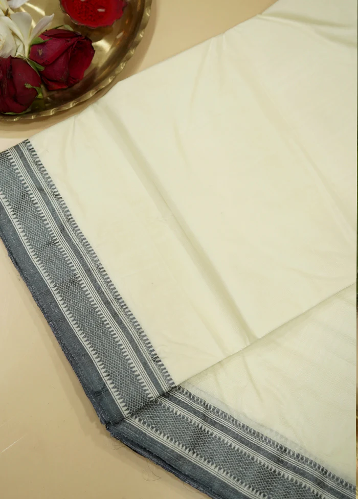 Cream Garad Silk Saree Without Blouse Piece - Image 2