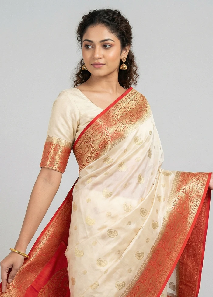 Cream Georgette Saree With Blouse Piece - Image 2