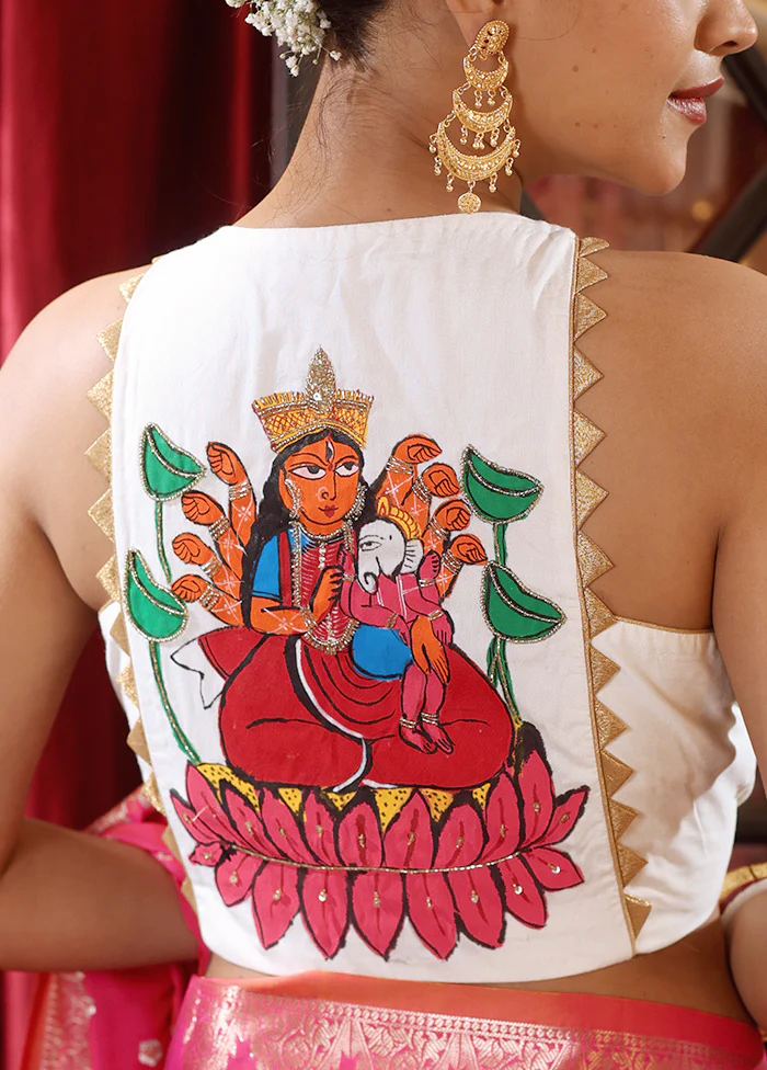 Cream Halter Neck Designer Blouse - Image 4