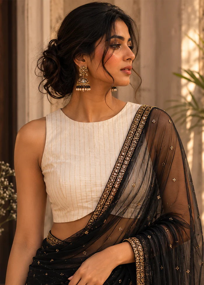 Cream Halter Neck Designer Blouse