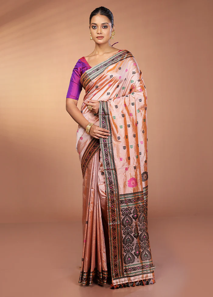 Cream Handloom Assam Pure Silk Saree With Blouse Piece - Image 2