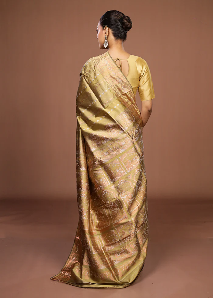 Green Handloom Baluchari Pure Silk Saree With Blouse Piece - Image 3