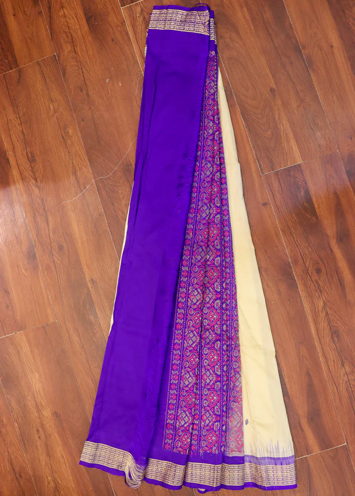 Cream Handloom Bomkai Pure Silk Saree With Blouse Piece - Image 3