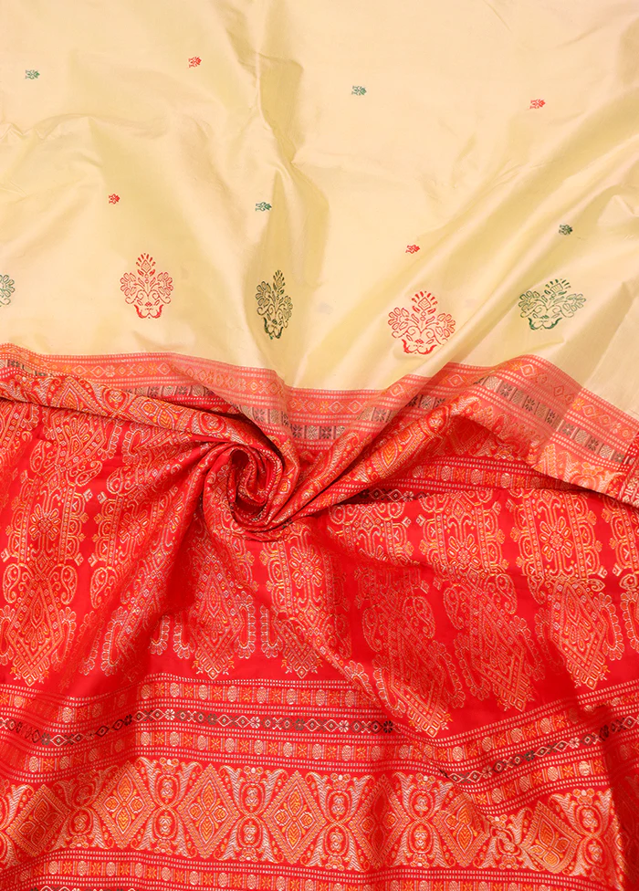 Cream Handloom Bomkai Pure Silk Saree With Blouse Piece - Image 2