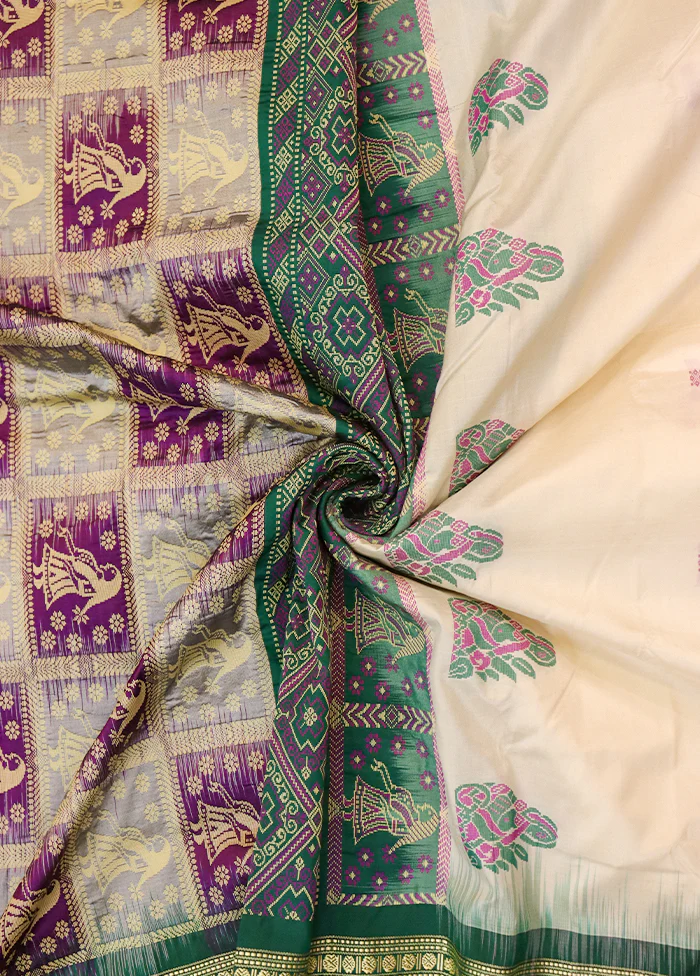 Cream Handloom Bomkai Pure Silk Saree With Blouse Piece - Image 2