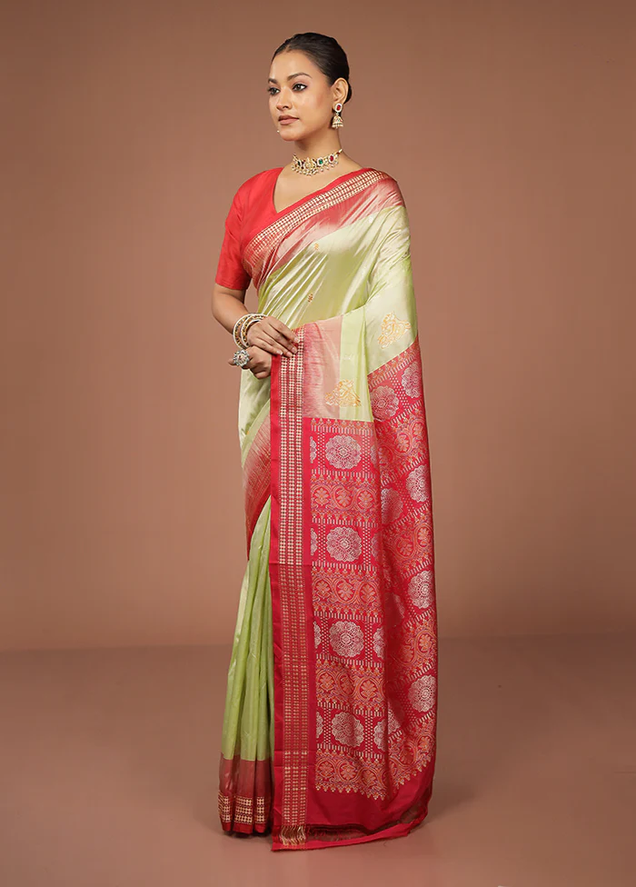 Cream Handloom Bomkai Pure Silk Saree With Blouse Piece - Image 4