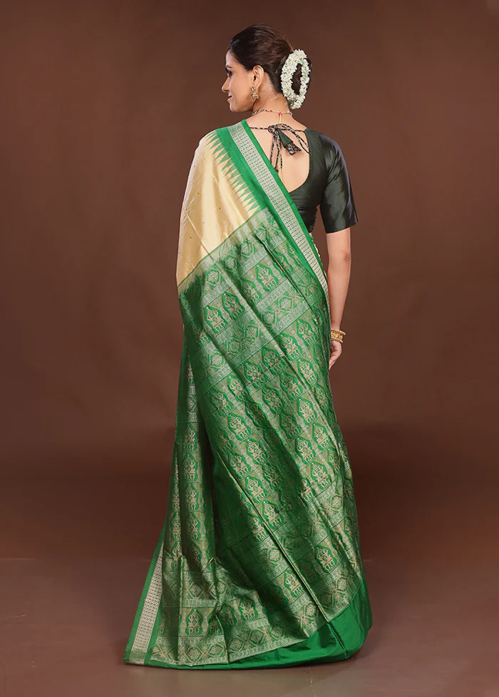 Cream Handloom Bomkai Pure Silk Saree With Blouse Piece - Image 3