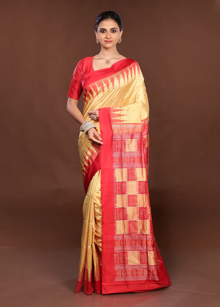 Cream Handloom Bomkai Pure Silk Saree With Blouse Piece - Image 2