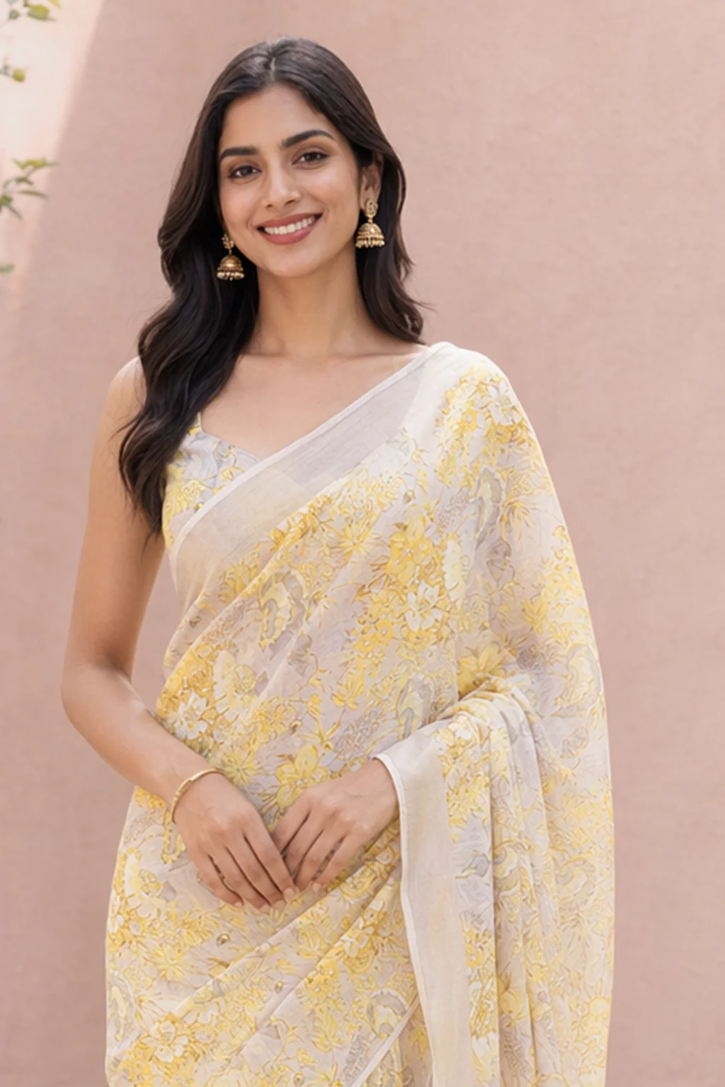 Cream Handloom Chiffon Pure Silk Saree With Blouse Piece - Image 2