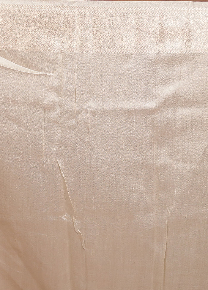 Cream Handloom Dupion Pure Silk Saree With Blouse Piece - Image 5