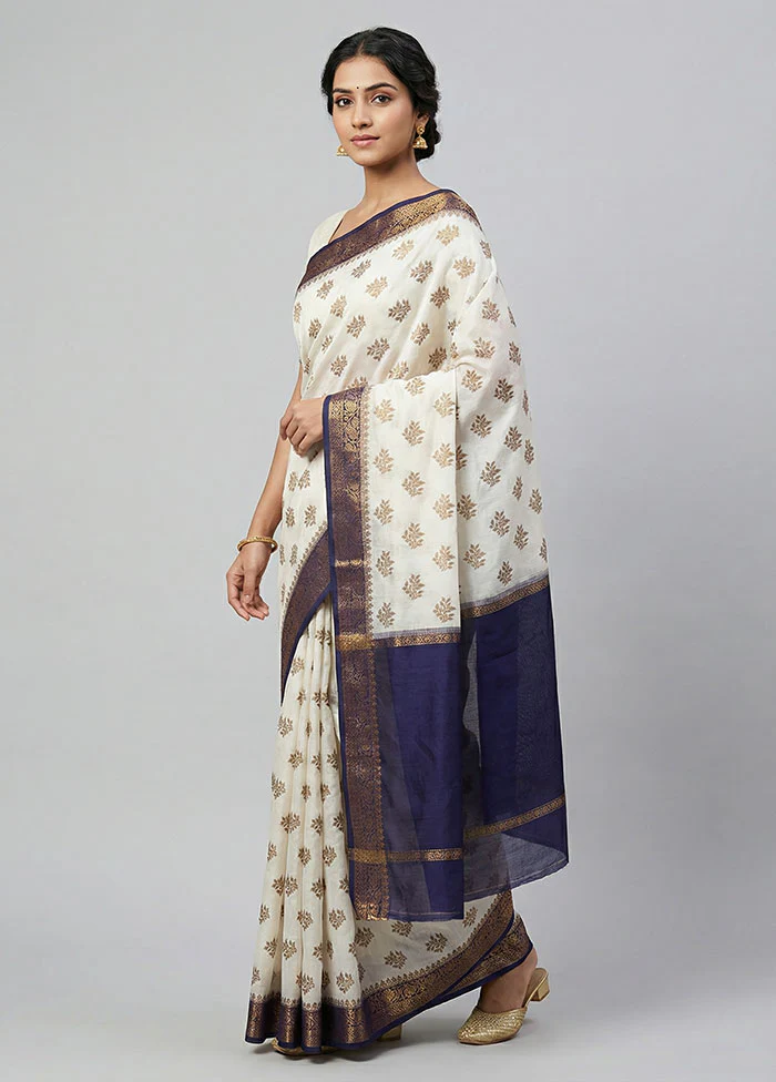 Cream Handloom Dupion Pure Silk Saree With Blouse Piece