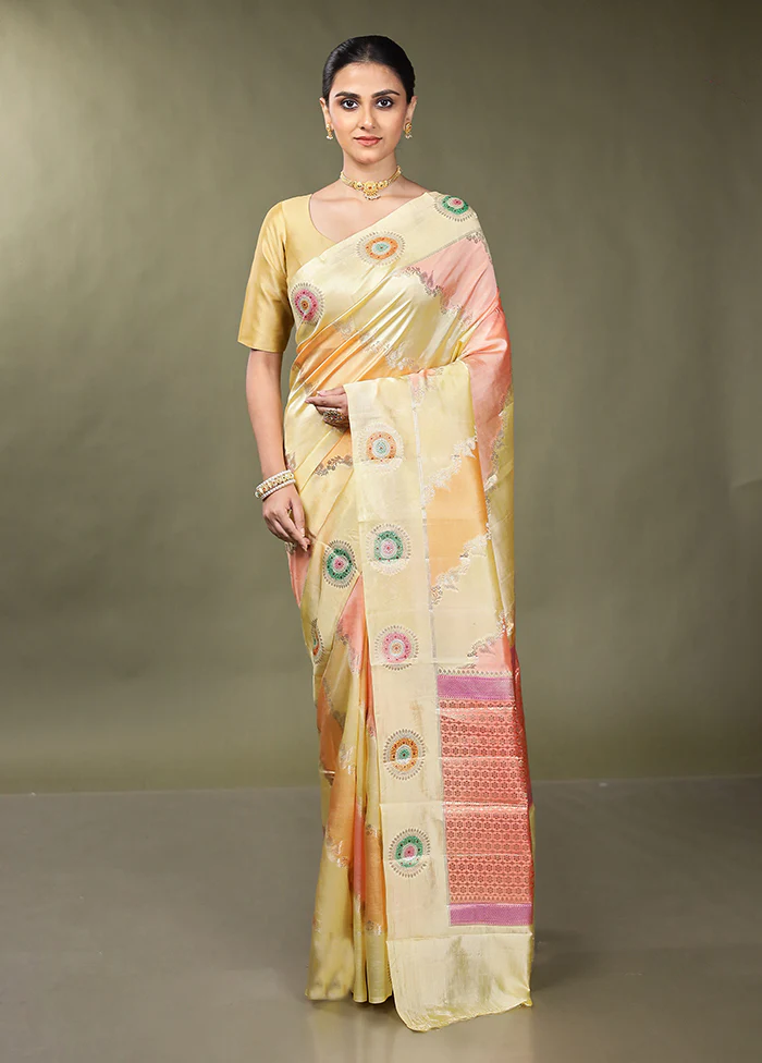 Cream Handloom Dupion Pure Silk Saree With Blouse Piece - Image 2