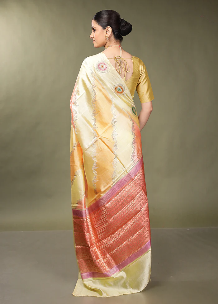 Cream Handloom Dupion Pure Silk Saree With Blouse Piece - Image 3