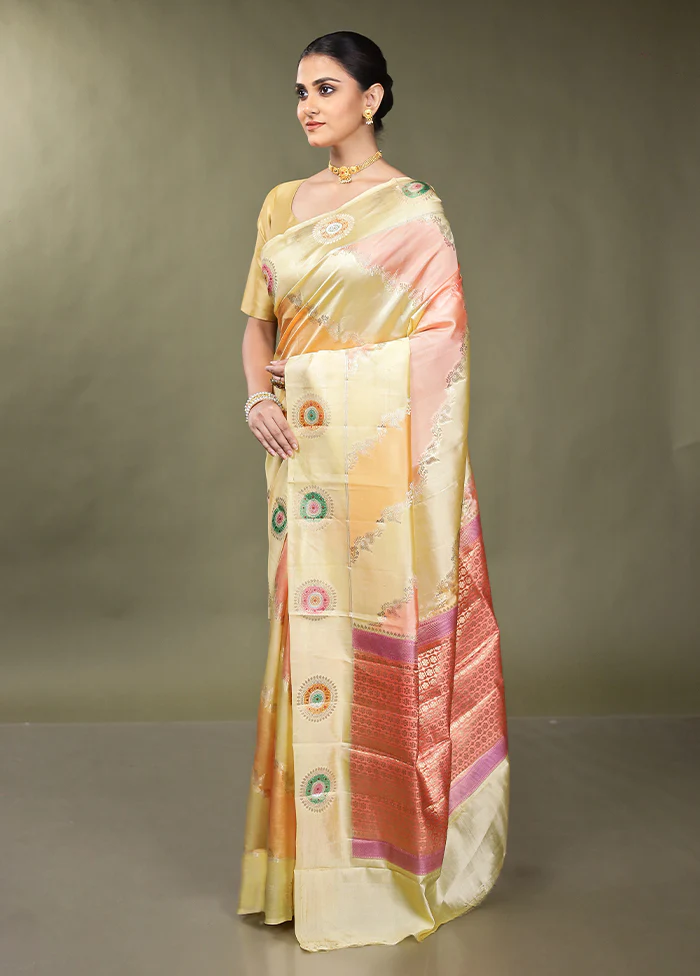 Cream Handloom Dupion Pure Silk Saree With Blouse Piece - Image 4