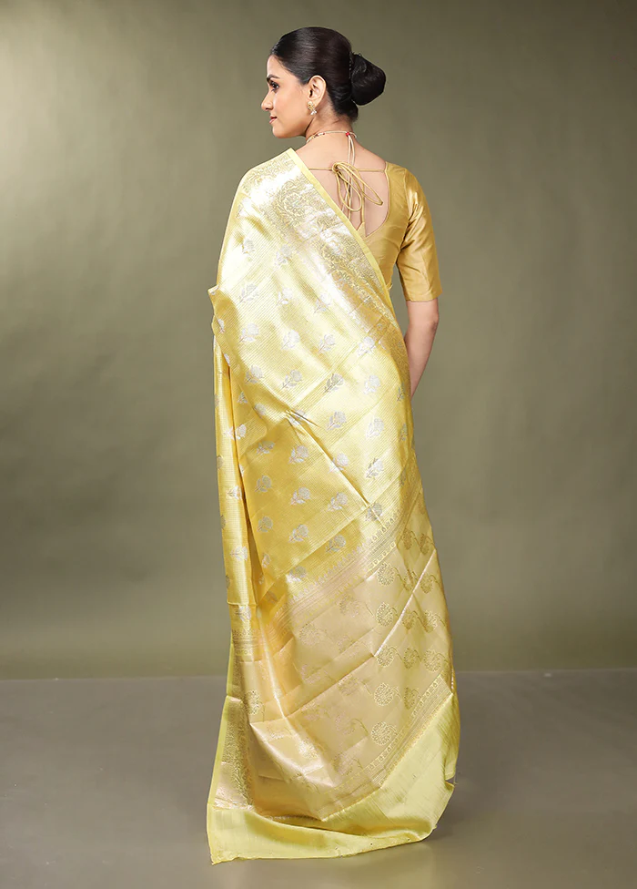 Cream Handloom Dupion Pure Silk Saree With Blouse Piece - Image 3