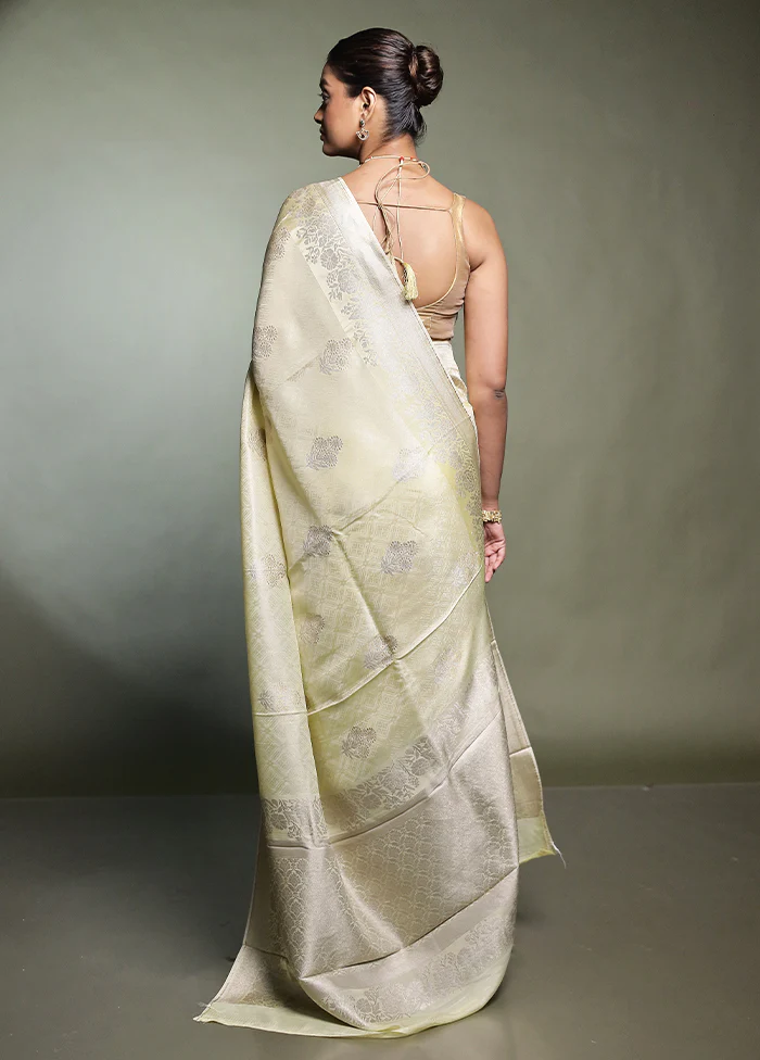 Cream Handloom Dupion Silk Saree With Blouse Piece - Image 3