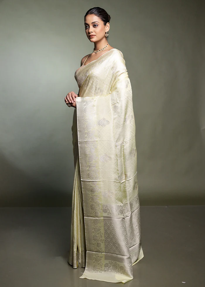Cream Handloom Dupion Silk Saree With Blouse Piece - Image 4