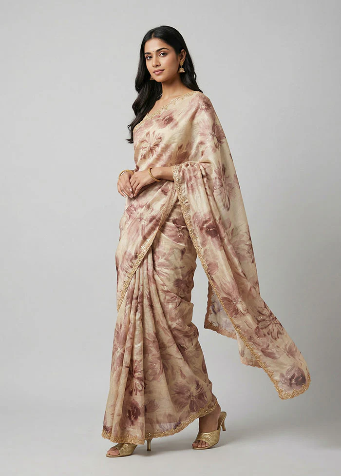 Cream Handloom Dupion Pure Silk Saree With Blouse Piece
