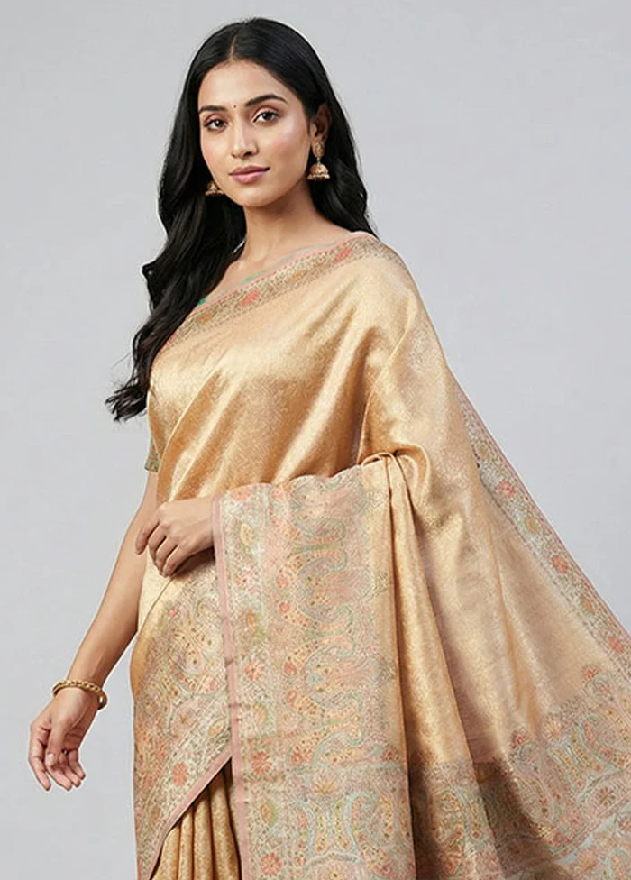 Cream Handloom Dupion Pure Silk Saree With Blouse Piece - Image 2