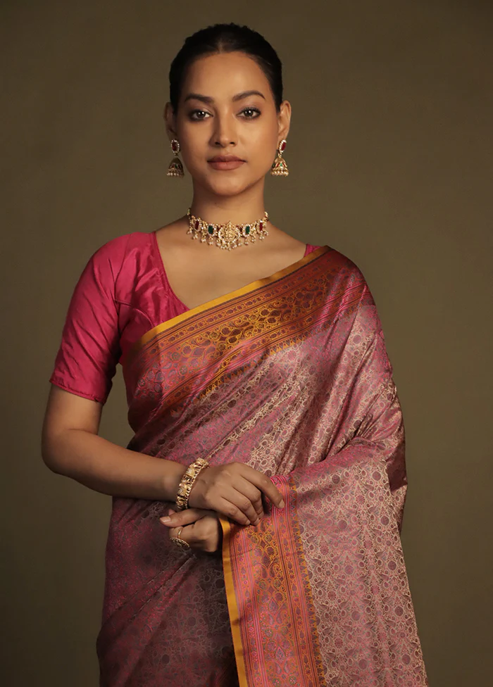 Cream Handloom Jamewar Pure Silk Saree With Blouse Piece - Image 2