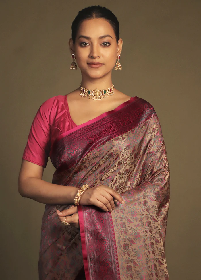 Cream Handloom Jamewar Pure Silk Saree With Blouse Piece - Image 2