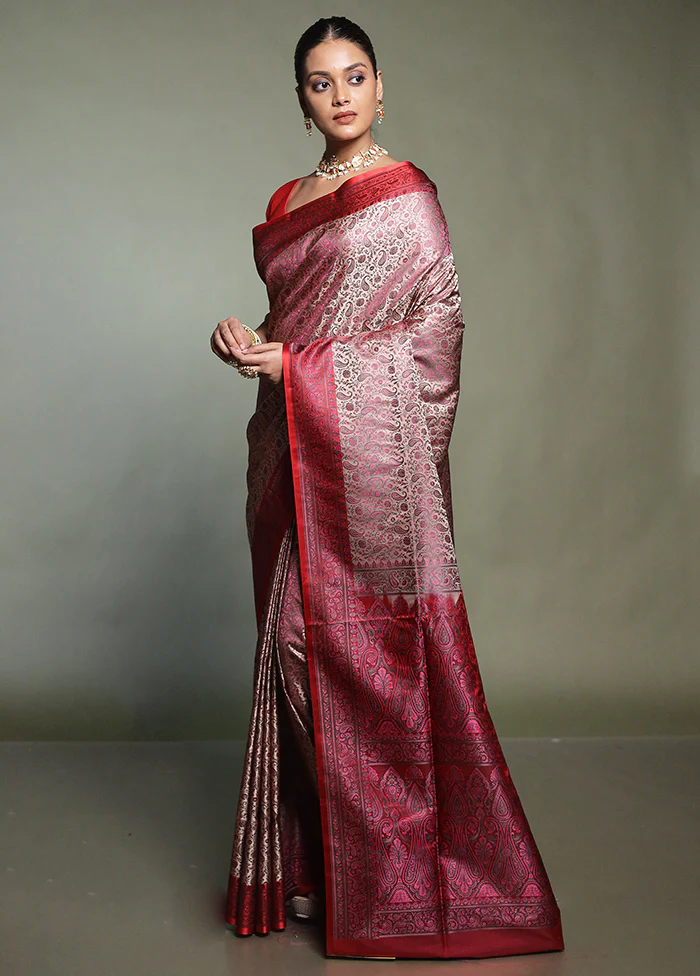 Cream Handloom Jamewar Pure Silk Saree With Blouse Piece - Image 4