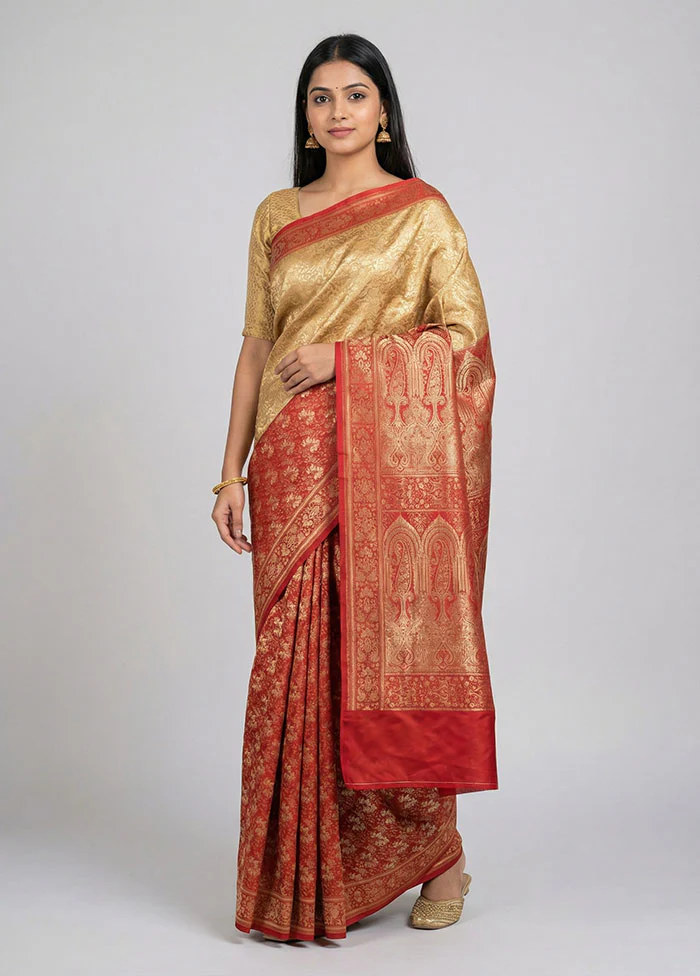 Cream Handloom Jamewar Pure Silk Saree With Blouse Piece