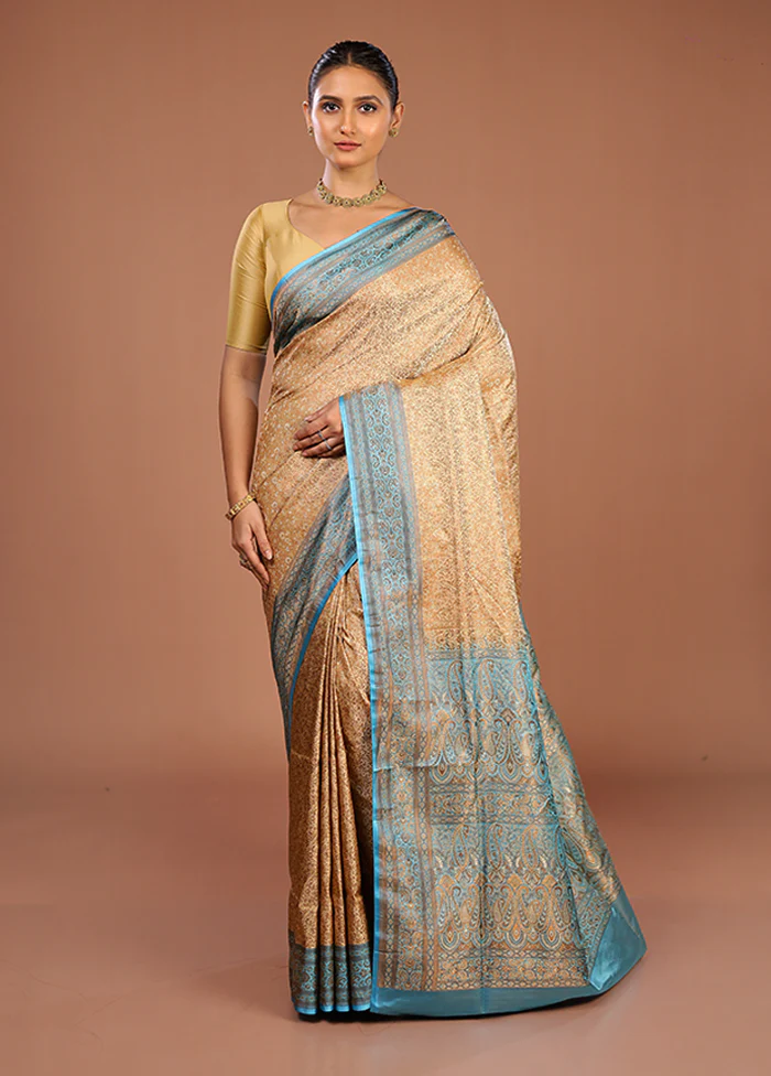 Cream Handloom Jamewar Pure Silk Saree With Blouse Piece - Image 2