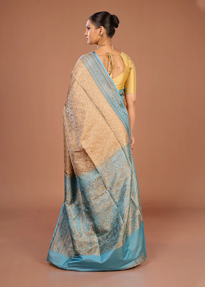 Cream Handloom Jamewar Pure Silk Saree With Blouse Piece - Image 3