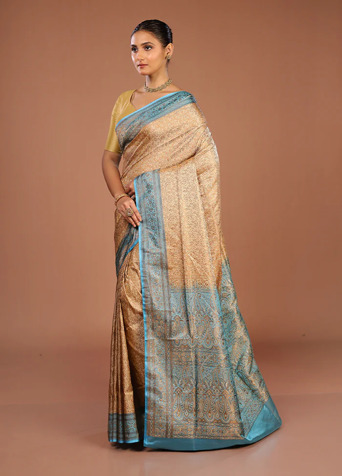 Cream Handloom Jamewar Pure Silk Saree With Blouse Piece - Image 4