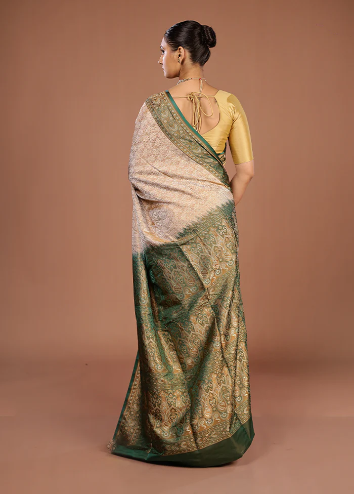 Cream Handloom Jamewar Pure Silk Saree With Blouse Piece - Image 3