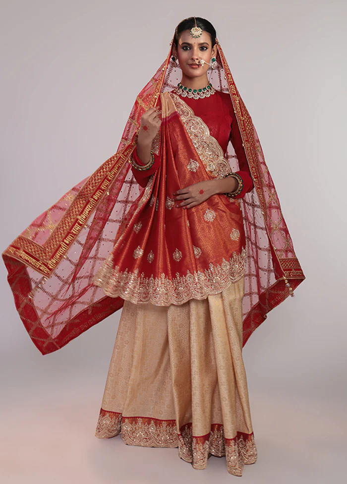 Cream Handloom Kanchipuram Pure Silk Saree With Blouse Piece - Image 3