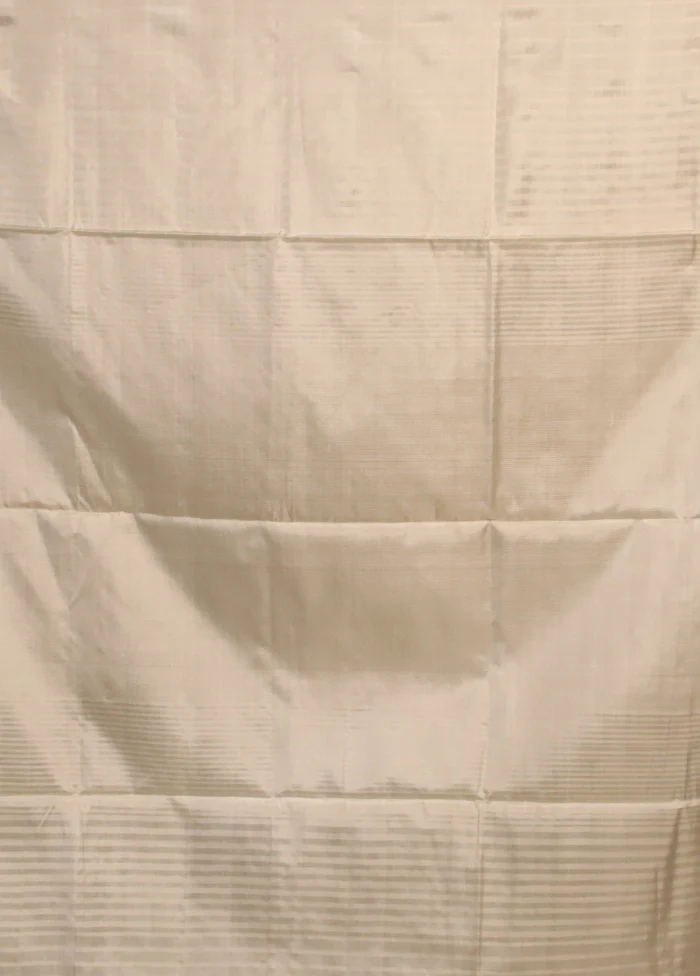 Cream Handloom Kanjivaram Pure Silk Saree With Blouse Piece - Image 5
