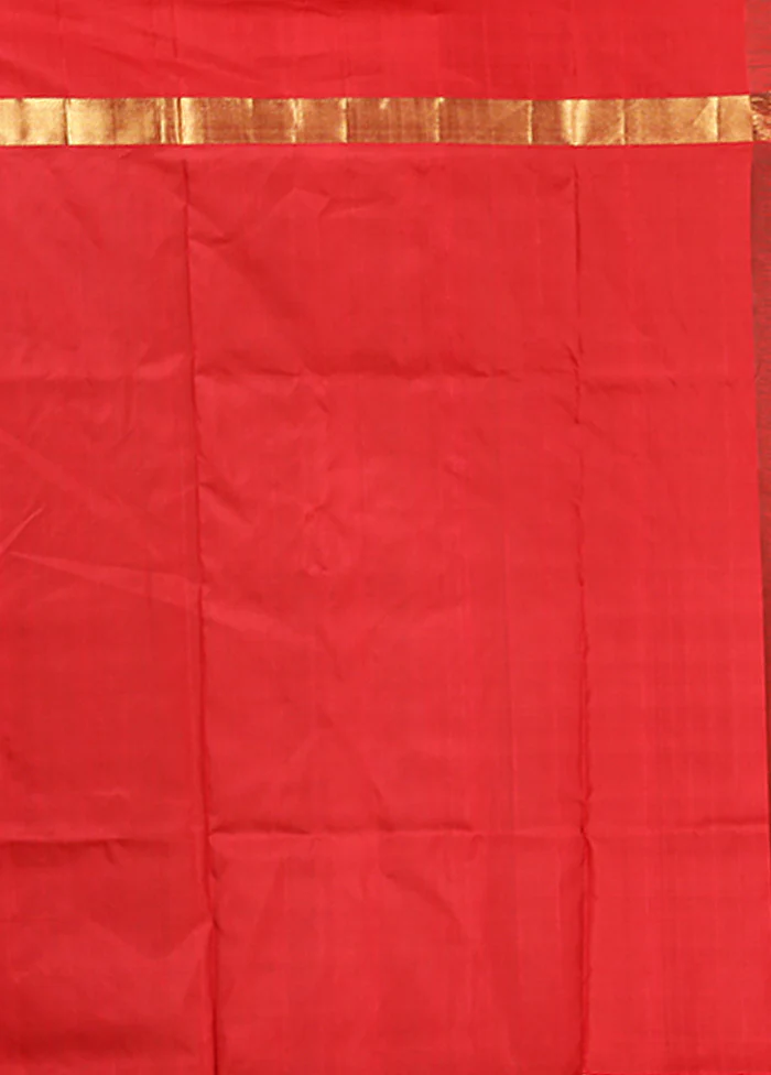Cream Handloom Kanjivaram Pure Silk Saree With Blouse Piece - Image 5