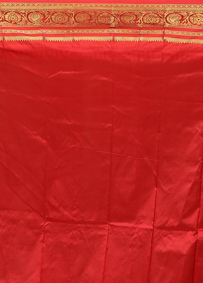 Cream Handloom Kanjivaram Pure Silk Saree With Blouse Piece - Image 5