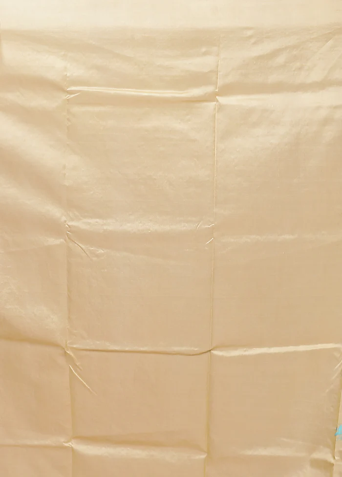 Cream Handloom Kantha Stitch Pure Silk Saree With Blouse Piece - Image 5