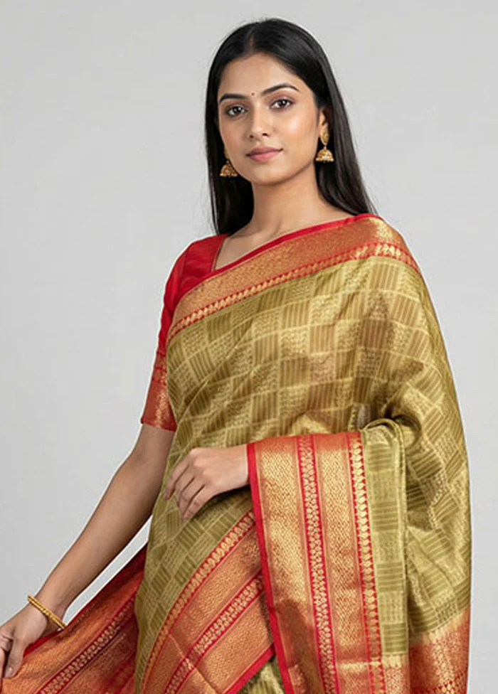 Cream Handloom Katan Pure Silk Saree With Blouse Piece - Image 2