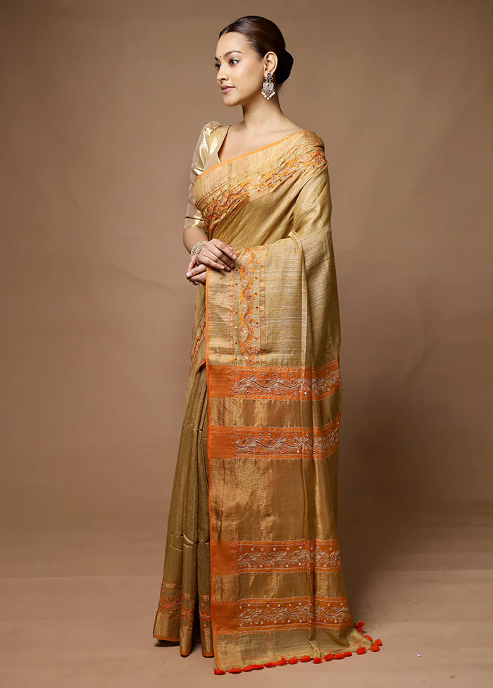Cream Handloom Matka Pure Silk Saree With Blouse Piece - Image 4