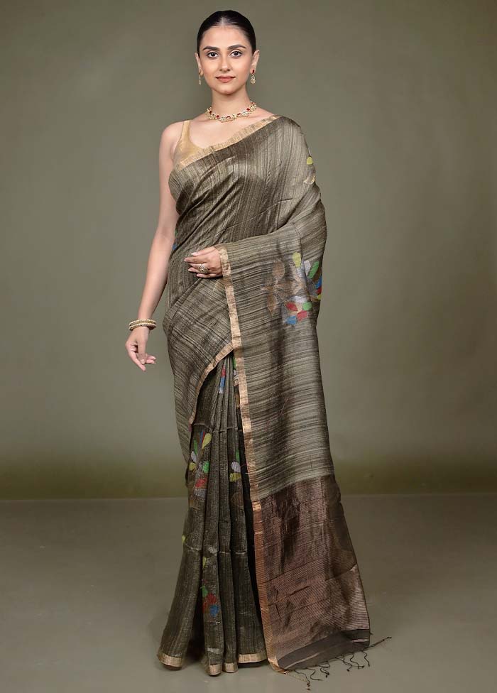 Cream Handloom Matka Pure Silk Saree With Blouse Piece - Image 2