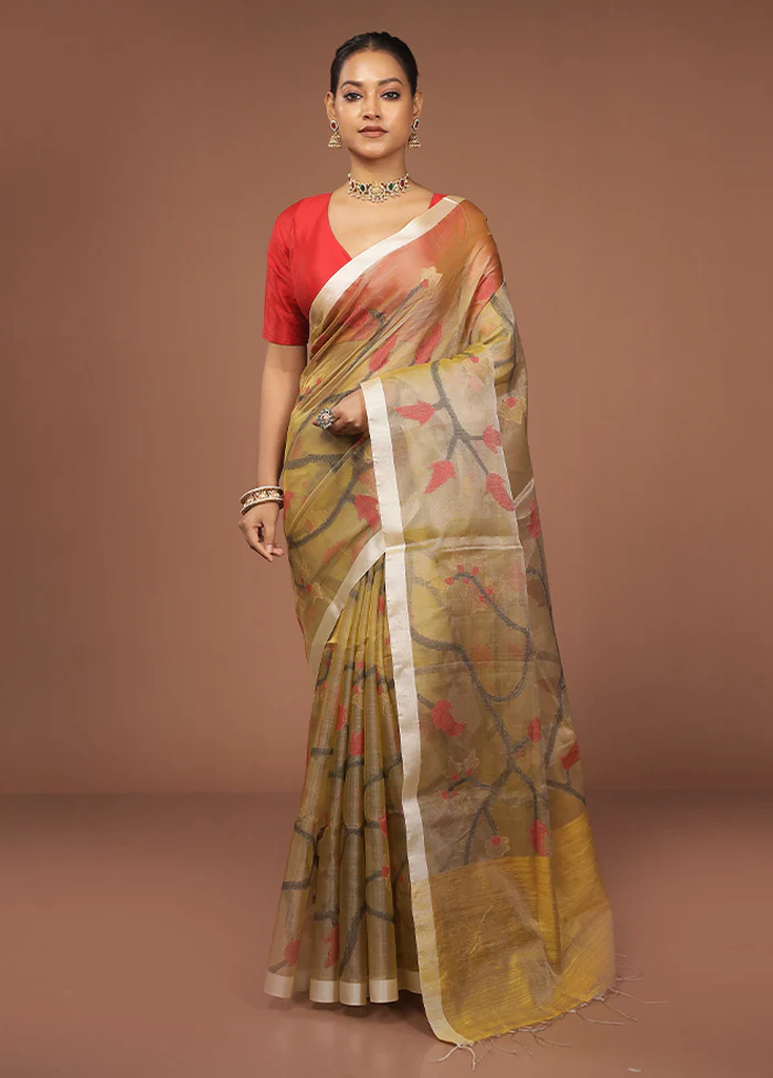 Cream Handloom Matka Pure Silk Saree With Blouse Piece - Image 2